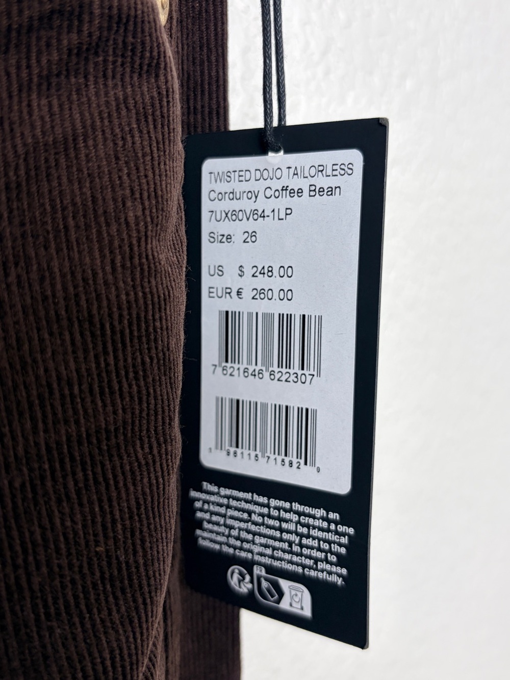 7 for All Mankind DOJO Tailorless Brown Corduroy Jeans - 26 x 32 NWT - Picture 8 of 14